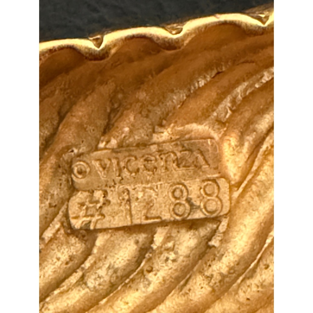 Vicenza Genuine Alligator Belt Women Black Gold Tone Vintage Ribbed Buckle 37.5" - Picture 4 of 11